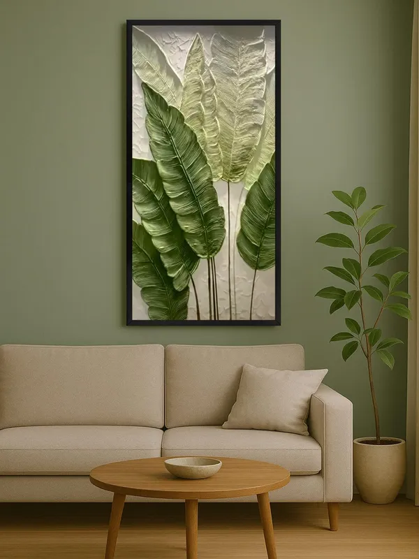 Tropical_Palm_Leaves_Wall_Art,_Large_Framed_Canvas_Print,_Green_and_White,_Modern_Botanical_Decor