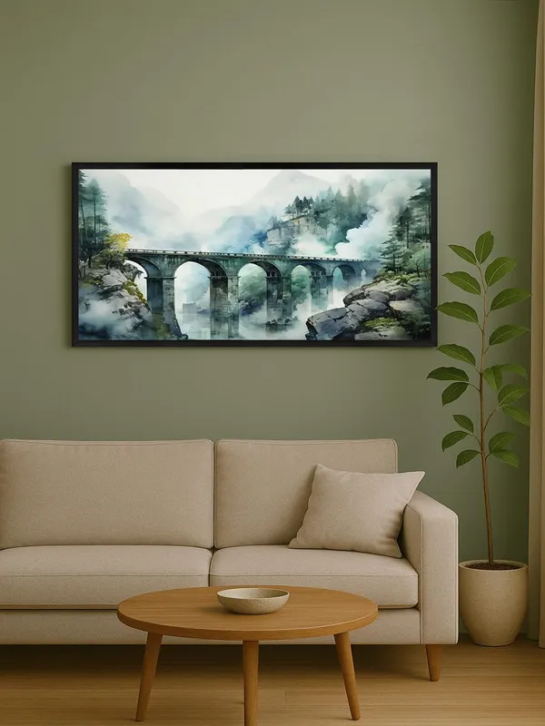 Watercolor_Mountain_Bridge_Wall_Art,_Framed_Landscape_Canvas_Print,_Modern_Living_Room_Decor