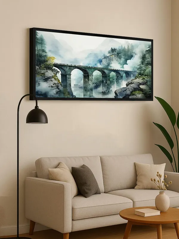 Watercolor_Mountain_Bridge_Wall_Art,_Framed_Landscape_Canvas_Print,_Modern_Living_Room_Decor