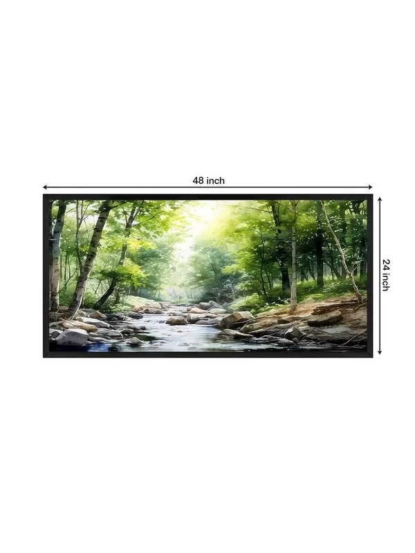 Forest_Stream_Nature_Canvas_Wall_Art,_Large_Living_Room_Decor,_Landscape_Painting_Print_with_Black_Frame