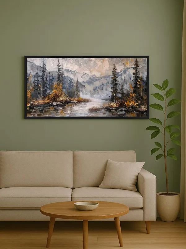 Mountain_Lake_Landscape_Canvas_Wall_Art,_Black_Frame,_Nature_Scene_Living_Room_Decor