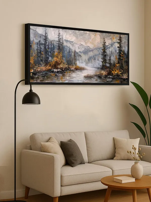 Mountain_Lake_Landscape_Canvas_Wall_Art,_Black_Frame,_Nature_Scene_Living_Room_Decor