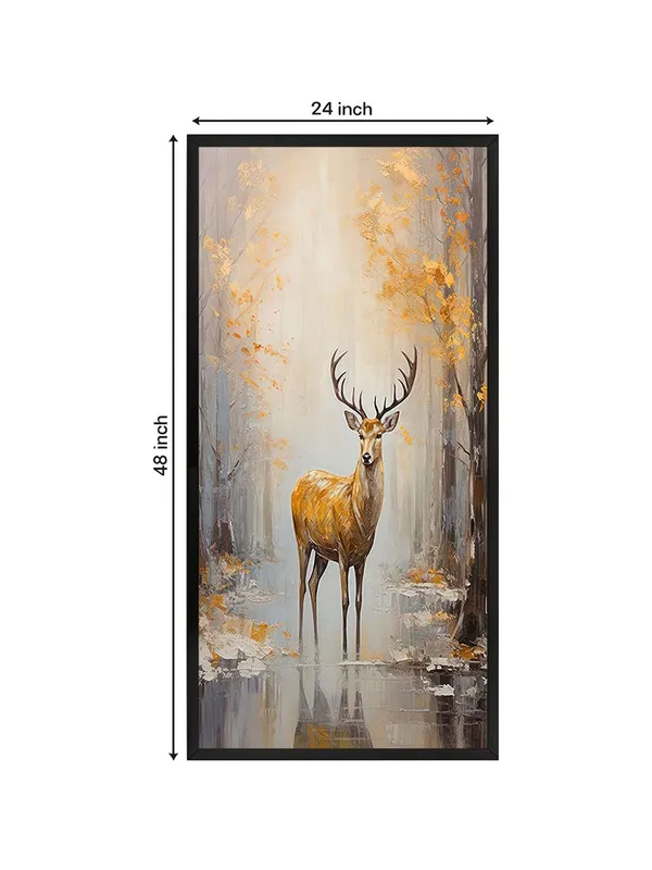 Large_Framed_Deer_Wall_Art,_Autumn_Forest_Scene_Canvas_Painting,_Modern_Wildlife_Home_Decor