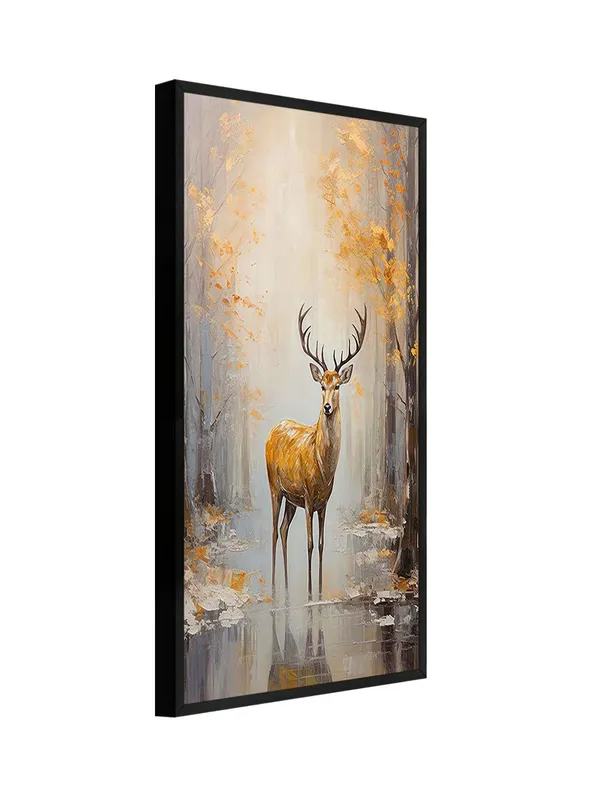 Large_Framed_Deer_Wall_Art,_Autumn_Forest_Scene_Canvas_Painting,_Modern_Wildlife_Home_Decor