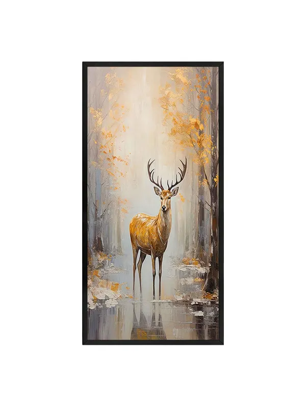 Large_Framed_Deer_Wall_Art,_Autumn_Forest_Scene_Canvas_Painting,_Modern_Wildlife_Home_Decor