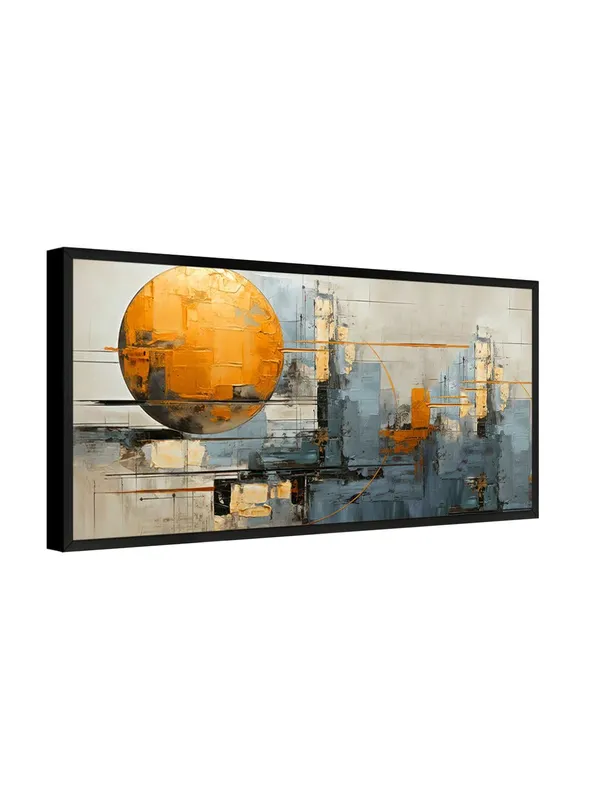 Modern_Abstract_Wall_Art_Canvas_Print,_Orange_Sun_and_Cityscape,_Black_Frame,_Living_Room_Decor