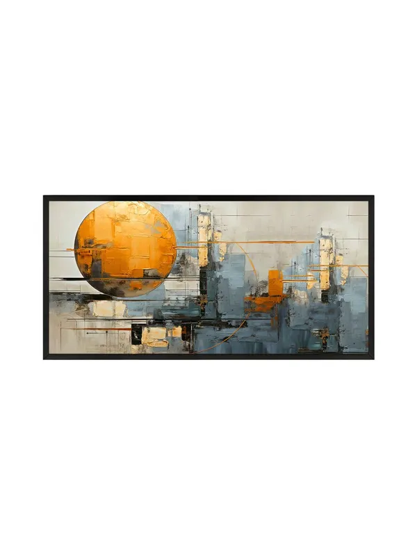 Modern_Abstract_Wall_Art_Canvas_Print,_Orange_Sun_and_Cityscape,_Black_Frame,_Living_Room_Decor