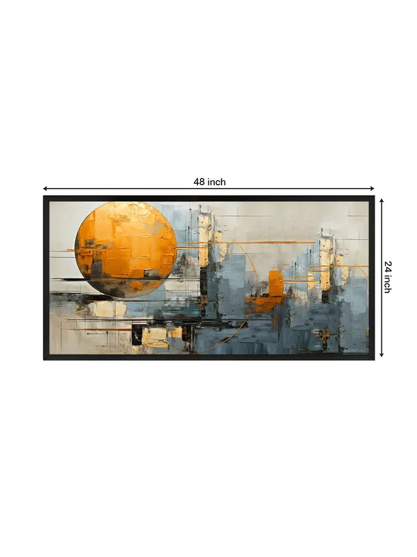 Modern_Abstract_Wall_Art_Canvas_Print,_Orange_Sun_and_Cityscape,_Black_Frame,_Living_Room_Decor