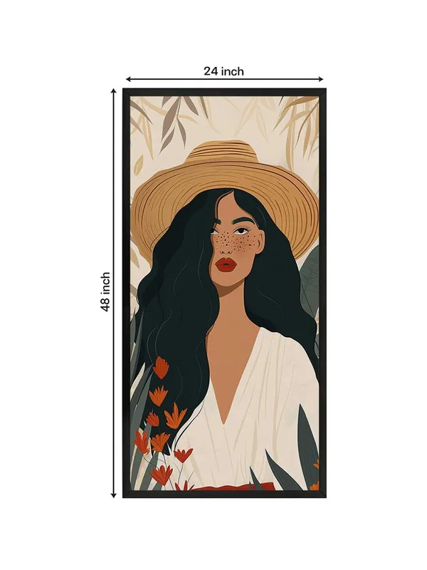 Modern_Tropical_Wall_Art_Print,_Black_Frame,_Botanical_Portrait_Illustration_with_Straw_Hat,_Living_Room_Decor