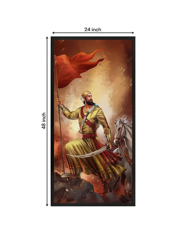 Historical_Warrior_Shiva_ji_Canvas_Wall_Art,_Black_Framed_Print,_120_x_60_cm,_Vertical_Matte_Finish,_Living_Room_Decor