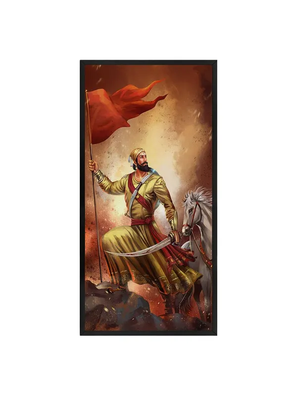Historical_Warrior_Shiva_ji_Canvas_Wall_Art,_Black_Framed_Print,_120_x_60_cm,_Vertical_Matte_Finish,_Living_Room_Decor