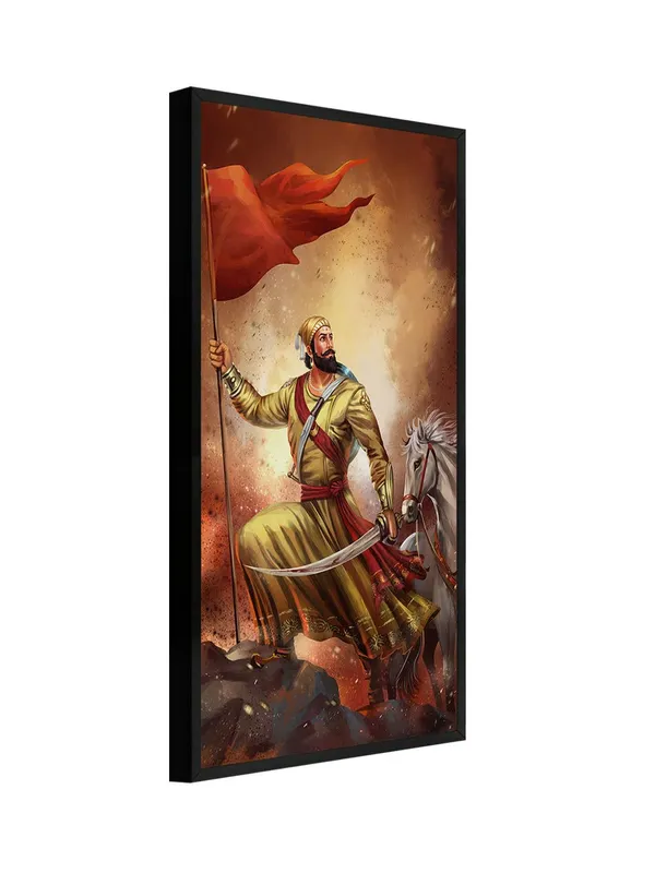 Historical_Warrior_Shiva_ji_Canvas_Wall_Art,_Black_Framed_Print,_120_x_60_cm,_Vertical_Matte_Finish,_Living_Room_Decor