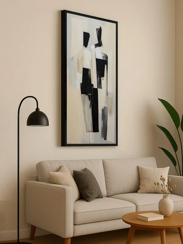 Modern_Abstract_Wall_Art,_Black_and_White_Canvas_Print,_120_x_60_cm,_Framed_Vertical_Painting_for_Living_Room