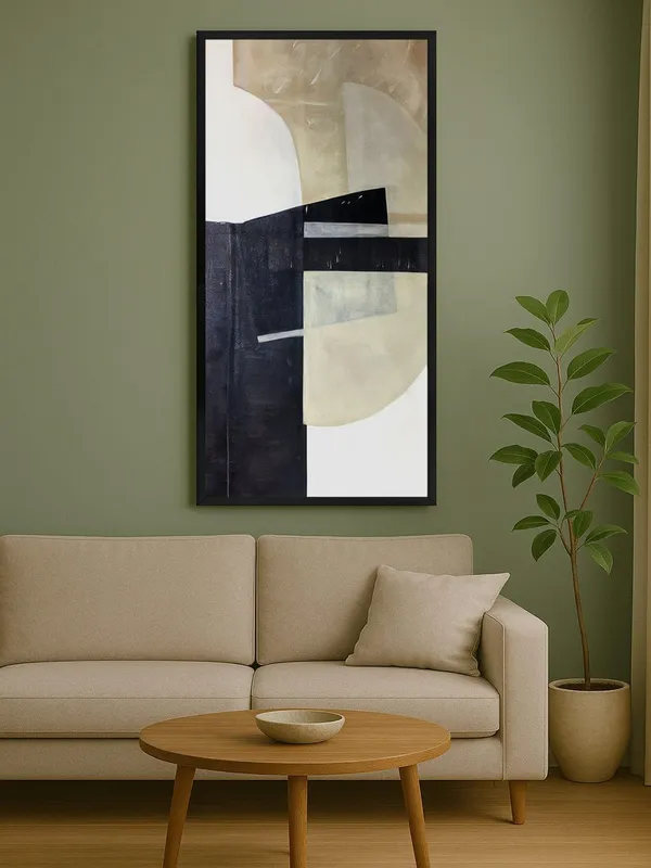 Modern_Abstract_Wall_Art_Print,_Black_and_Beige_Geometric_Canvas,_120_x_60_cm,_Framed,_Living_Room_Decor