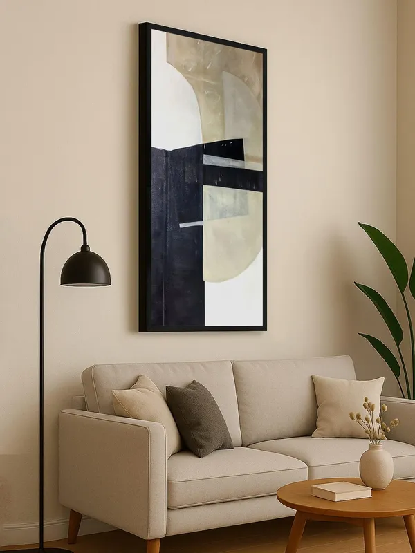 Modern_Abstract_Wall_Art_Print,_Black_and_Beige_Geometric_Canvas,_120_x_60_cm,_Framed,_Living_Room_Decor