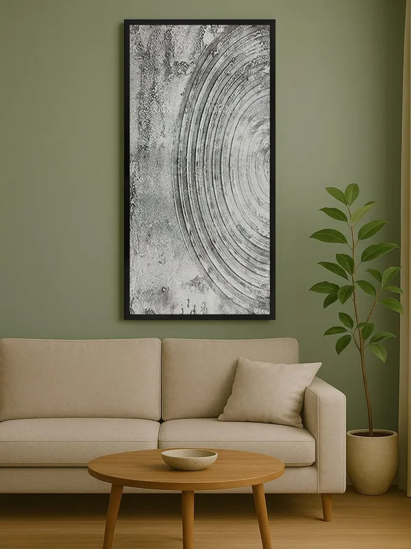 Modern_Abstract_Wall_Art,_Grey_Concentric_Circles_Canvas_Print,_Black_Frame,_Living_Room_Decor