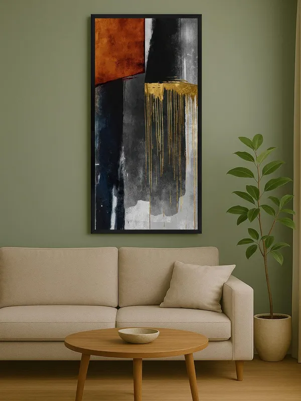 Modern_Abstract_Wall_Art_Canvas_Print,_Gold_and_Grey_with_Rust_Tones,_Black_Frame,_120_x_60_cm,_Vertical_Living_Room_Decor