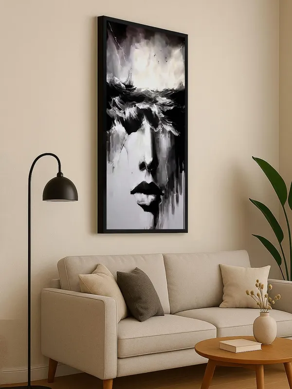 Abstract_Black_and_White_Canvas_Wall_Art,_Storm_at_Sea_Portrait,_Modern_Contemporary,_120_x_60_cm,_Framed_Print