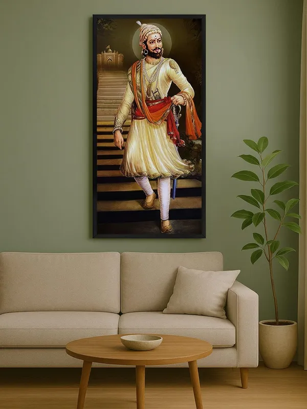 Traditional_Royal_Portrait_Shiva_ji_Canvas_Wall_Art,_Black_Frame,_120_x_60_cm,_Multicolour,_Living_Room_Decor