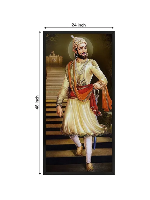 Traditional_Royal_Portrait_Shiva_ji_Canvas_Wall_Art,_Black_Frame,_120_x_60_cm,_Multicolour,_Living_Room_Decor