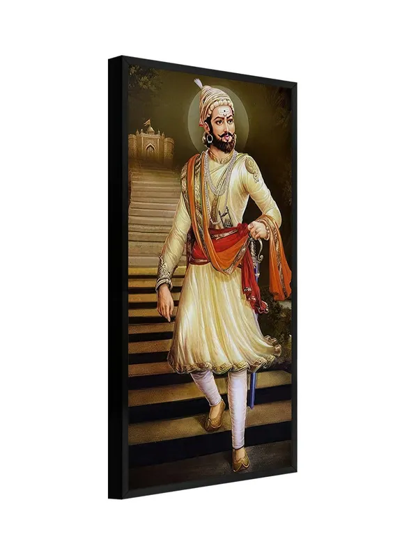 Traditional_Royal_Portrait_Shiva_ji_Canvas_Wall_Art,_Black_Frame,_120_x_60_cm,_Multicolour,_Living_Room_Decor