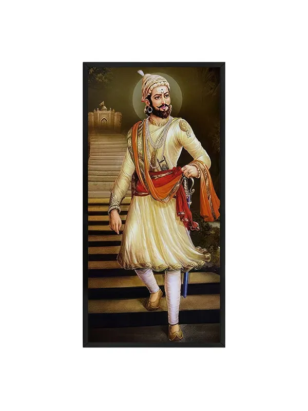 Traditional_Royal_Portrait_Shiva_ji_Canvas_Wall_Art,_Black_Frame,_120_x_60_cm,_Multicolour,_Living_Room_Decor