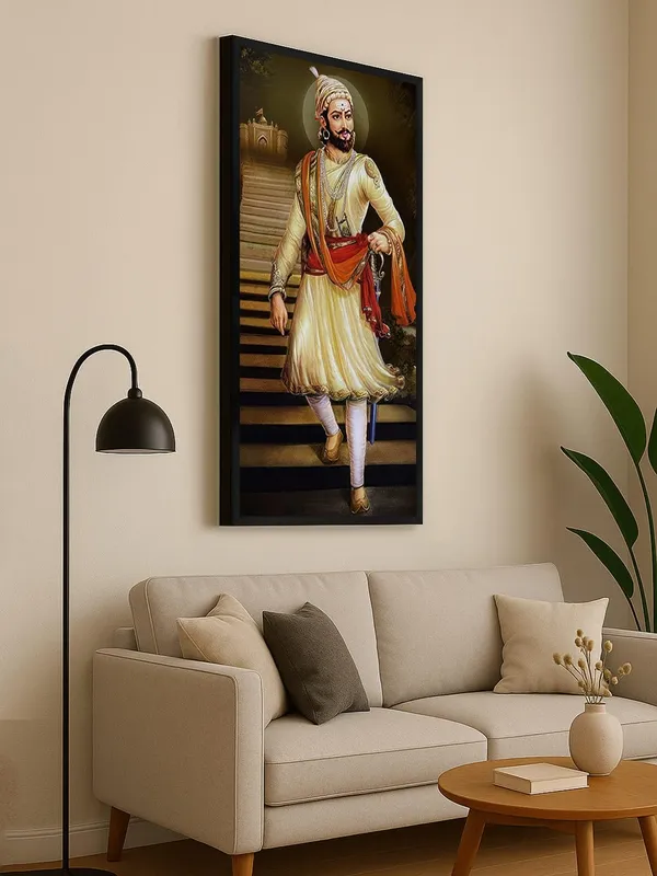 Traditional_Royal_Portrait_Shiva_ji_Canvas_Wall_Art,_Black_Frame,_120_x_60_cm,_Multicolour,_Living_Room_Decor