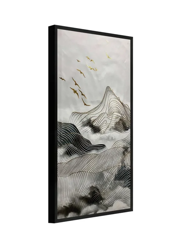 Modern_Abstract_Mountain_Landscape_Canvas_Wall_Art_with_Black_Frame,_120_x_60_cm,_Grey_and_Gold
