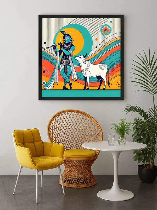 Box_Fiber_Frame_Modern_Depiction_of_Krishna_and_His_Sacred_Cow_in_Vibrant_Colors_-_Canvas_Painting_|_Indian_Folk_Art,_Krishna_Wall_Decor,_Hindu_Spiritual_Painting_(BLF24X240243)