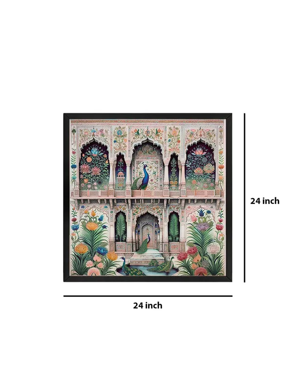 Box_Fiber_Frame_Traditional_Indian_Architectural_Art_Print_-_Intricate_Floral_Patterns_and_Elegant_Peacocks_on_Vibrant_Fa�ade_(BLF24X240157)