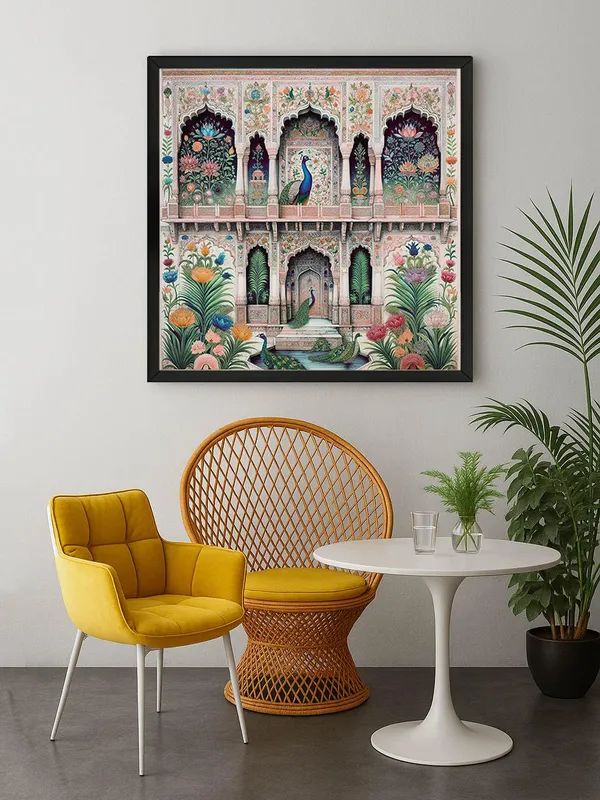 Box_Fiber_Frame_Traditional_Indian_Architectural_Art_Print_-_Intricate_Floral_Patterns_and_Elegant_Peacocks_on_Vibrant_Fa�ade_(BLF24X240157)