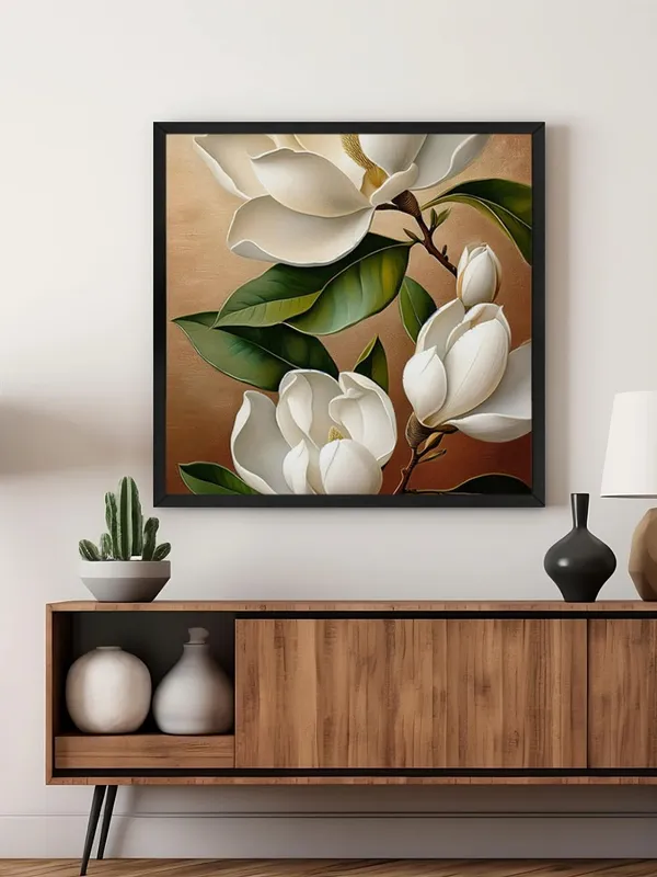Box_Fiber_Frame_Elegant_Magnolia_Flower_Painting_-_Realistic_White_Magnolia_Art_with_Green_Leaves_and_Warm_Background_(BLF24X240174)