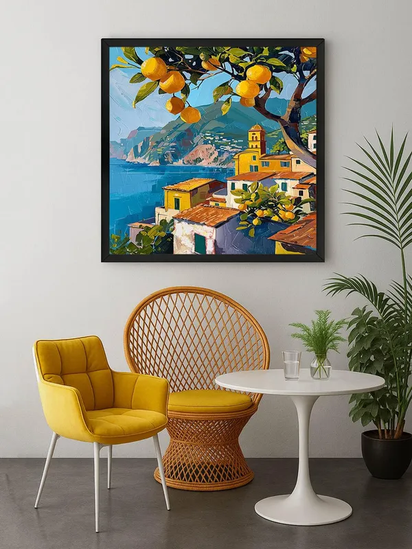 Box_Fiber_Frame_Lemon_Orchard_Canvas-Wrapped_Painting_-_36X36_Inch_-_Vibrant_Village_Scene_Art_for_Kitchen_or_Dining_Area_(BLF36X360421)