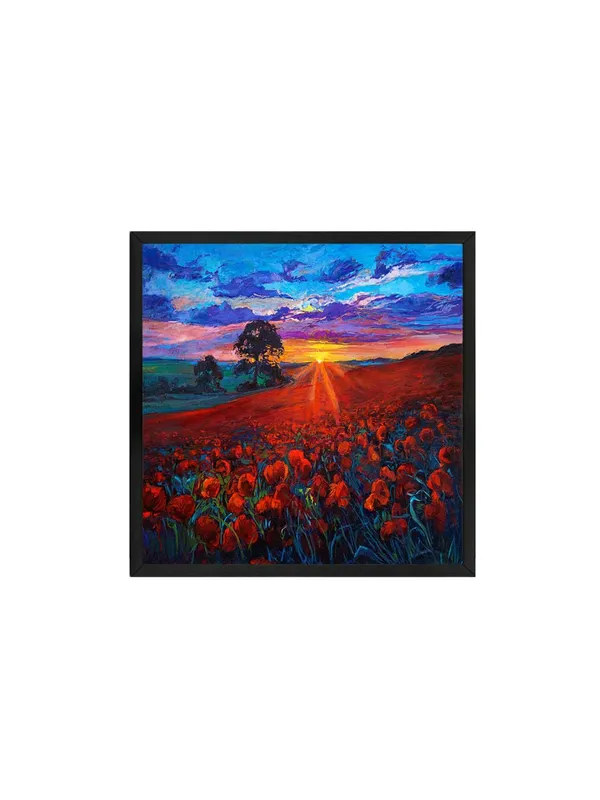 Box_Fiber_Frame_Canvas-Wrapped_Poppy_Field_Sunset_Painting,_24X24_�_Vibrant_Landscape_Art,_Romantic_Countryside,_Ideal_for_Living_Room_(BLF24X240443)