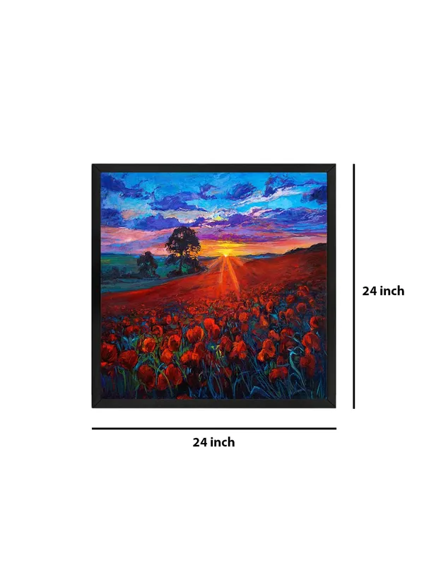 Box_Fiber_Frame_Canvas-Wrapped_Poppy_Field_Sunset_Painting,_24X24_�_Vibrant_Landscape_Art,_Romantic_Countryside,_Ideal_for_Living_Room_(BLF24X240443)