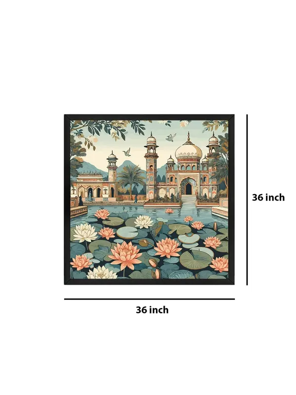 Box_Fiber_Frame_indian_art_lotus_flowers_and_the_architectural_beauty_of_the_palace_lotus_flower_painting_for_bedroom_(BLF36X360222)