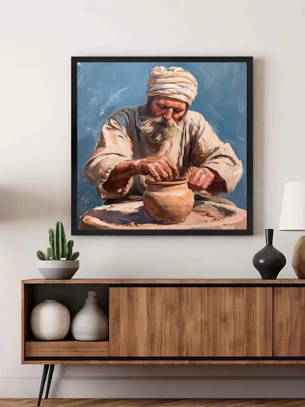 Box_Fiber_Frame_Rustic_Artisan_Canvas-Wrapped_Painting_-_36X36_Inch_-_Traditional_Pottery_Maker_Art_for_Cultural_Interiors_(BLF36X360422)