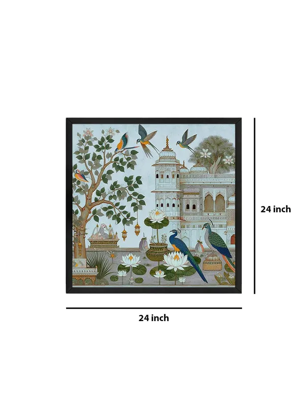 Box_Fiber_Frame_Traditional_Indian_Garden_Art_Print_-_Elegant_Peacocks_and_Birds_with_Lush_Foliage_and_Historic_Architecture_(BLF24X240161)