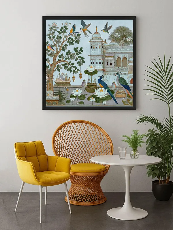 Box_Fiber_Frame_Traditional_Indian_Garden_Art_Print_-_Elegant_Peacocks_and_Birds_with_Lush_Foliage_and_Historic_Architecture_(BLF24X240161)