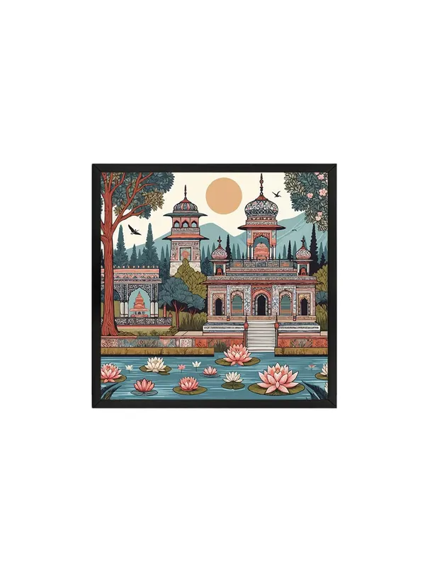 Box_Fiber_Frame_indian_art_raj_mahal_with_garden_and_lotus_sun_modern_art_wall_painting_for_home_indian_miniature_painting_(BLF36X360220)