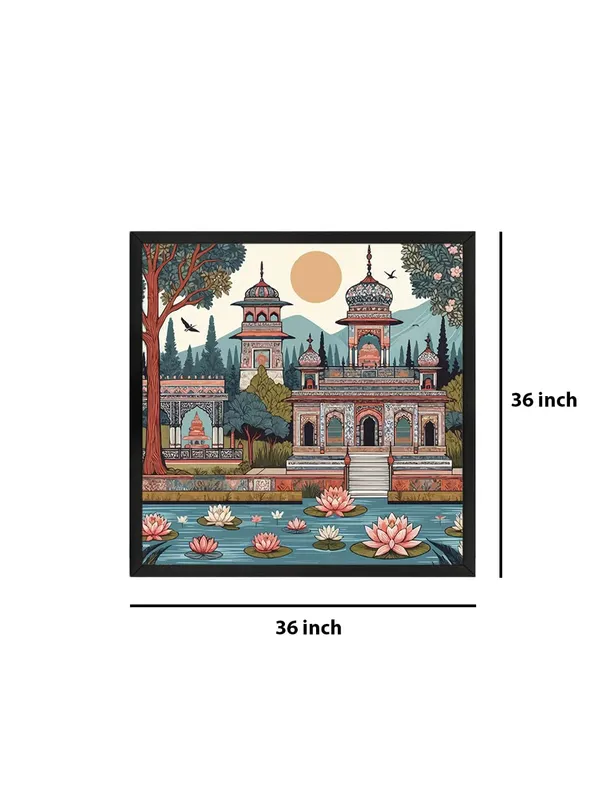 Box_Fiber_Frame_indian_art_raj_mahal_with_garden_and_lotus_sun_modern_art_wall_painting_for_home_indian_miniature_painting_(BLF36X360220)