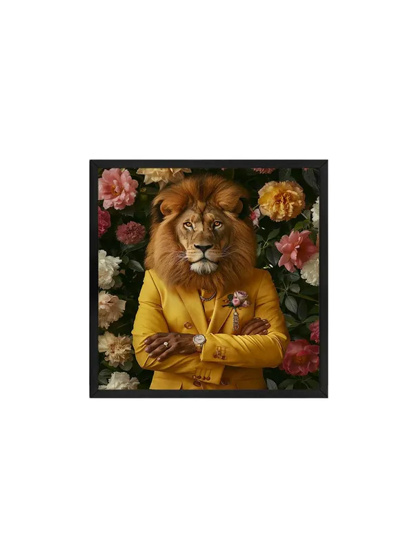 Box_Fiber_Frame_Lion_with_Pink_Flowers_Canvas-Wrapped_Painting,_36X36_Statement_Piece_for_Elegant_Spaces_(BLF36X360324)