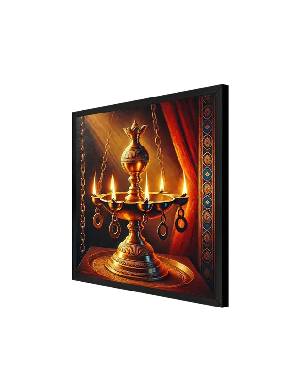 Box_Fiber_Frame_Sacred_Brass_Lamp:_A_Canvas_Painting_Capturing_the_Radiance_and_Tradition_of_an_Ornate_Flame-Lit_Lamp_(BLF24X240304)