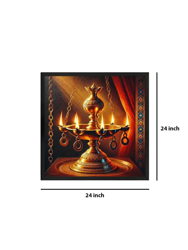 Box_Fiber_Frame_Sacred_Brass_Lamp:_A_Canvas_Painting_Capturing_the_Radiance_and_Tradition_of_an_Ornate_Flame-Lit_Lamp_(BLF24X240304)