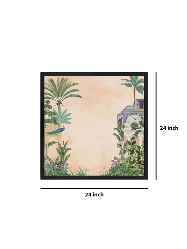 Box_Fiber_Frame_Traditional_Indian_Garden_Art_Print_-_Elegant_Peacock_and_Tropical_Foliage_with_Historic_Architecture_for_Serene_Home_D�cor_(BLF24X240148)