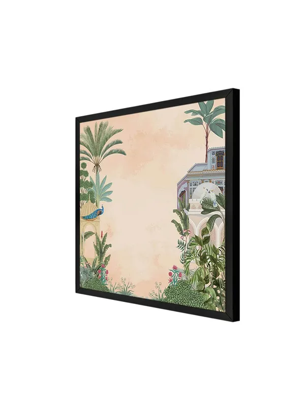Box_Fiber_Frame_Traditional_Indian_Garden_Art_Print_-_Elegant_Peacock_and_Tropical_Foliage_with_Historic_Architecture_for_Serene_Home_D�cor_(BLF24X240148)