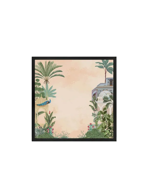 Box_Fiber_Frame_Traditional_Indian_Garden_Art_Print_-_Elegant_Peacock_and_Tropical_Foliage_with_Historic_Architecture_for_Serene_Home_D�cor_(BLF24X240148)