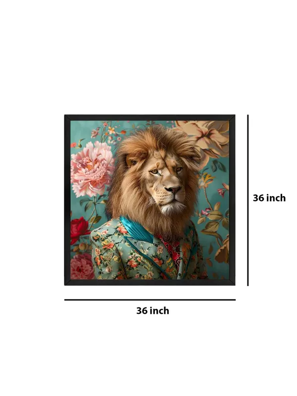 Box_Fiber_Frame_Lion_in_Green_Floral_Canvas-Wrapped_Painting,_36X36_Creative_Decor_for_Stylish_Homes_(BLF36X360327)