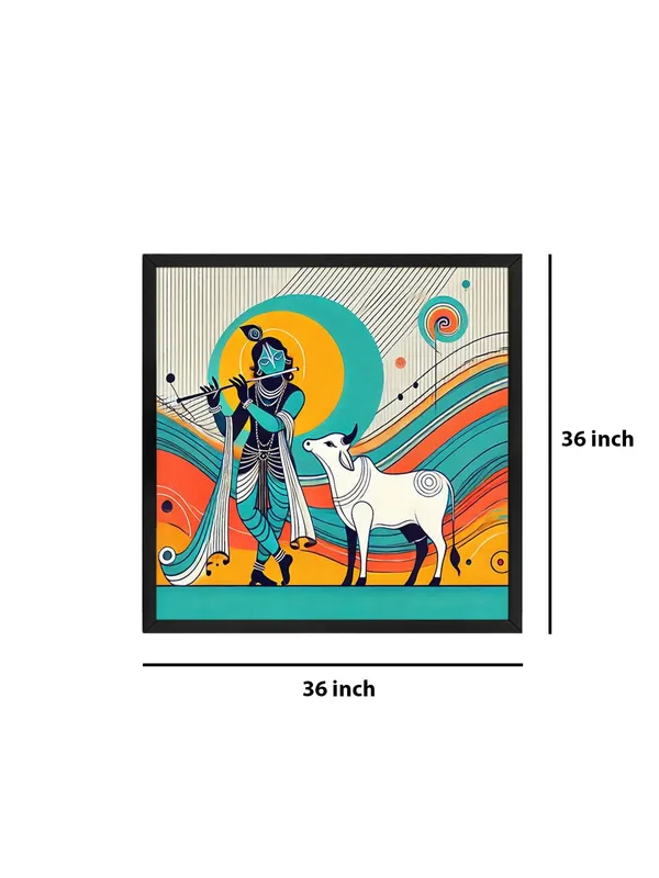 Box_Fiber_Frame_Modern_Depiction_of_Krishna_and_His_Sacred_Cow_in_Vibrant_Colors_-_Canvas_Painting_|_Indian_Folk_Art,_Krishna_Wall_Decor,_Hindu_Spiritual_Painting_(BLF36X360243)