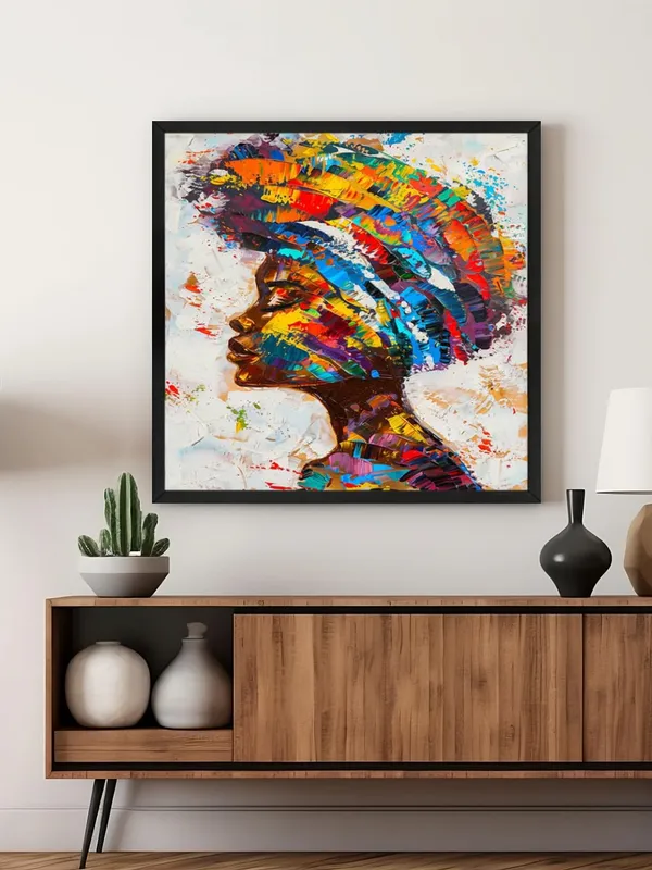 Box_Fiber_Frame_Colorful_Woman_Profile_Canvas-Wrapped_Painting_24X24_�_Bright_Multicolor_African_Art_(BLF24X240482)